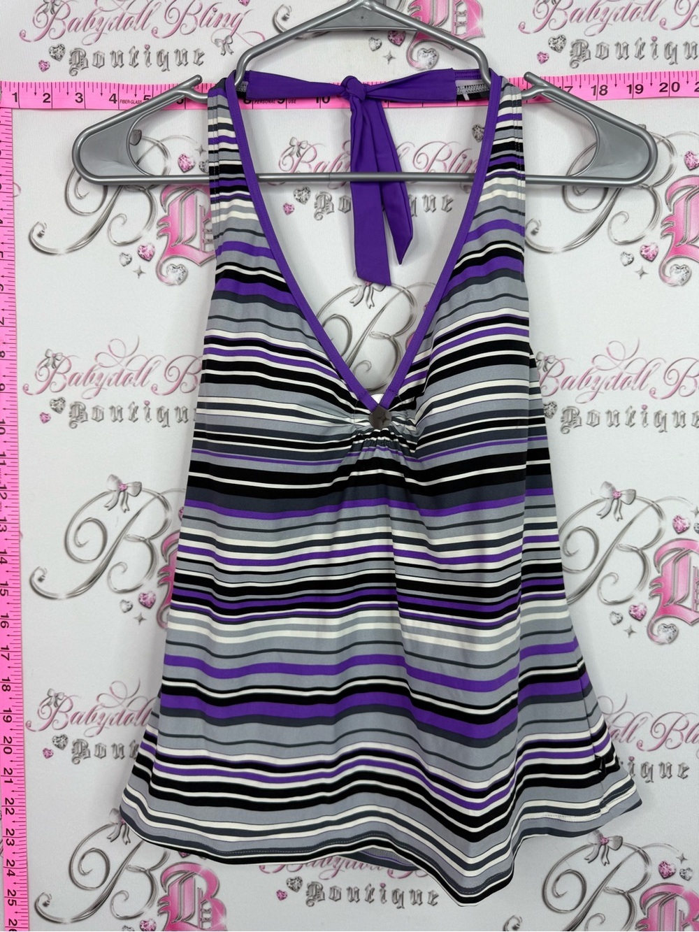 Nautica tankini top Purple, Gray and Black Striped Halter Tank